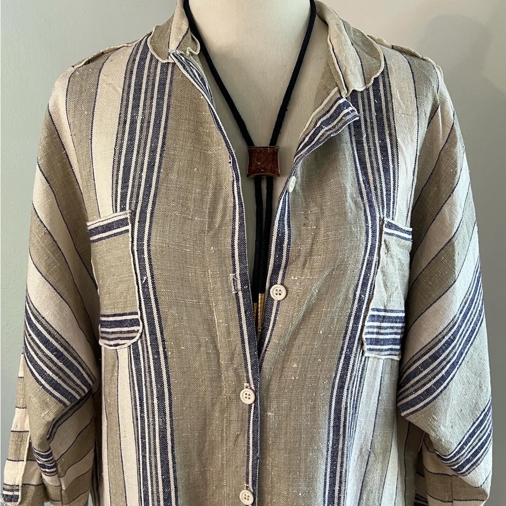 Sold Linen Striped Maxi Caftan Dress - Picture 3 of 7